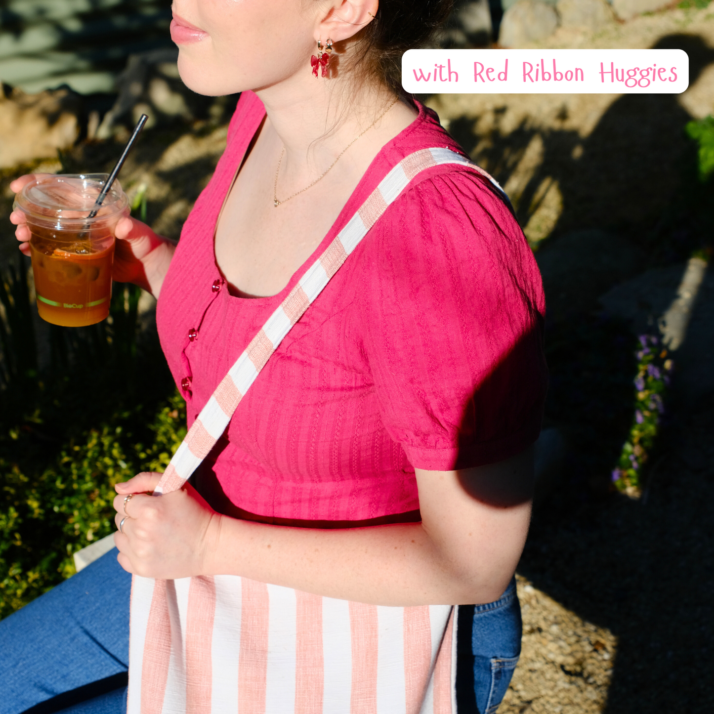 Candy Cane Tote + Bow Huggie Set