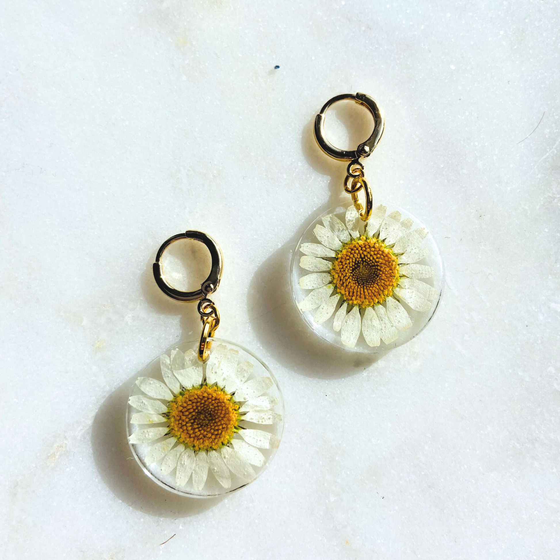 Dear Daisy Flower Huggie Earrings, Handmade in Tasmania, Front Image