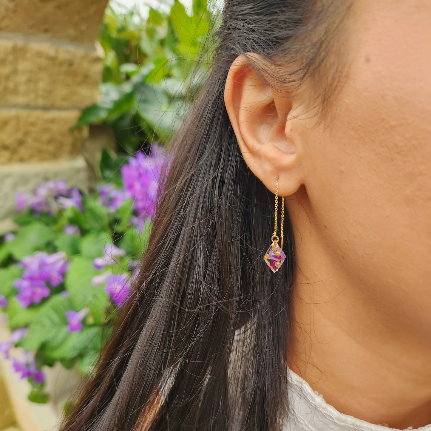 Lilás Flower Threader Earrings