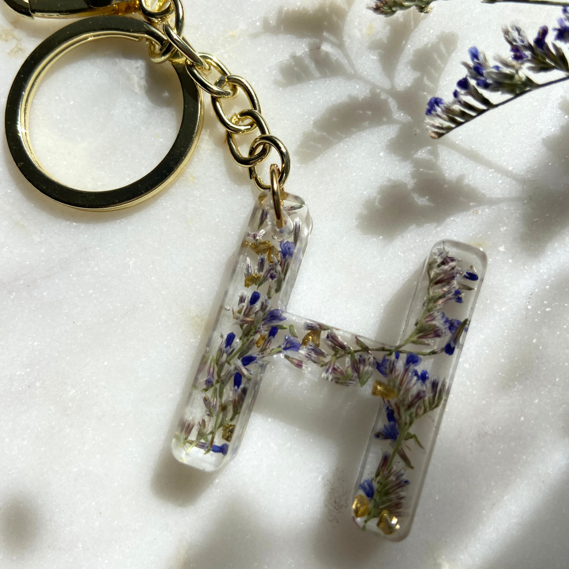 Resin Flower Keychain, Flower Initial Keychain, Letter H Keychain