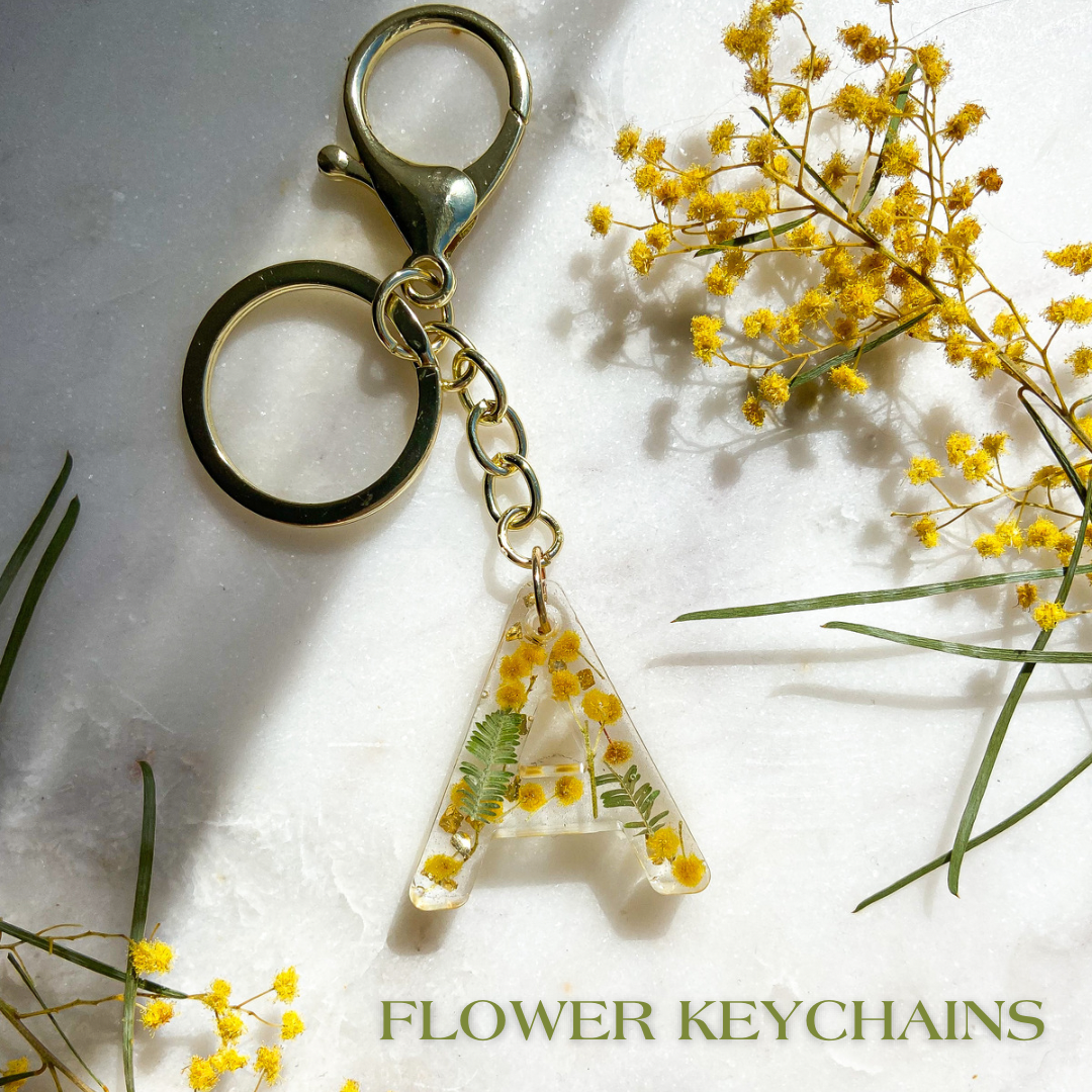 Flower Keychains, Resin Initial Keychain, The Little Flower Handmade