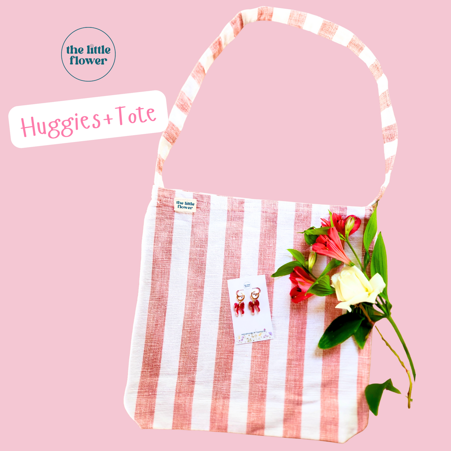 Candy Cane Tote + Bow Huggie Set