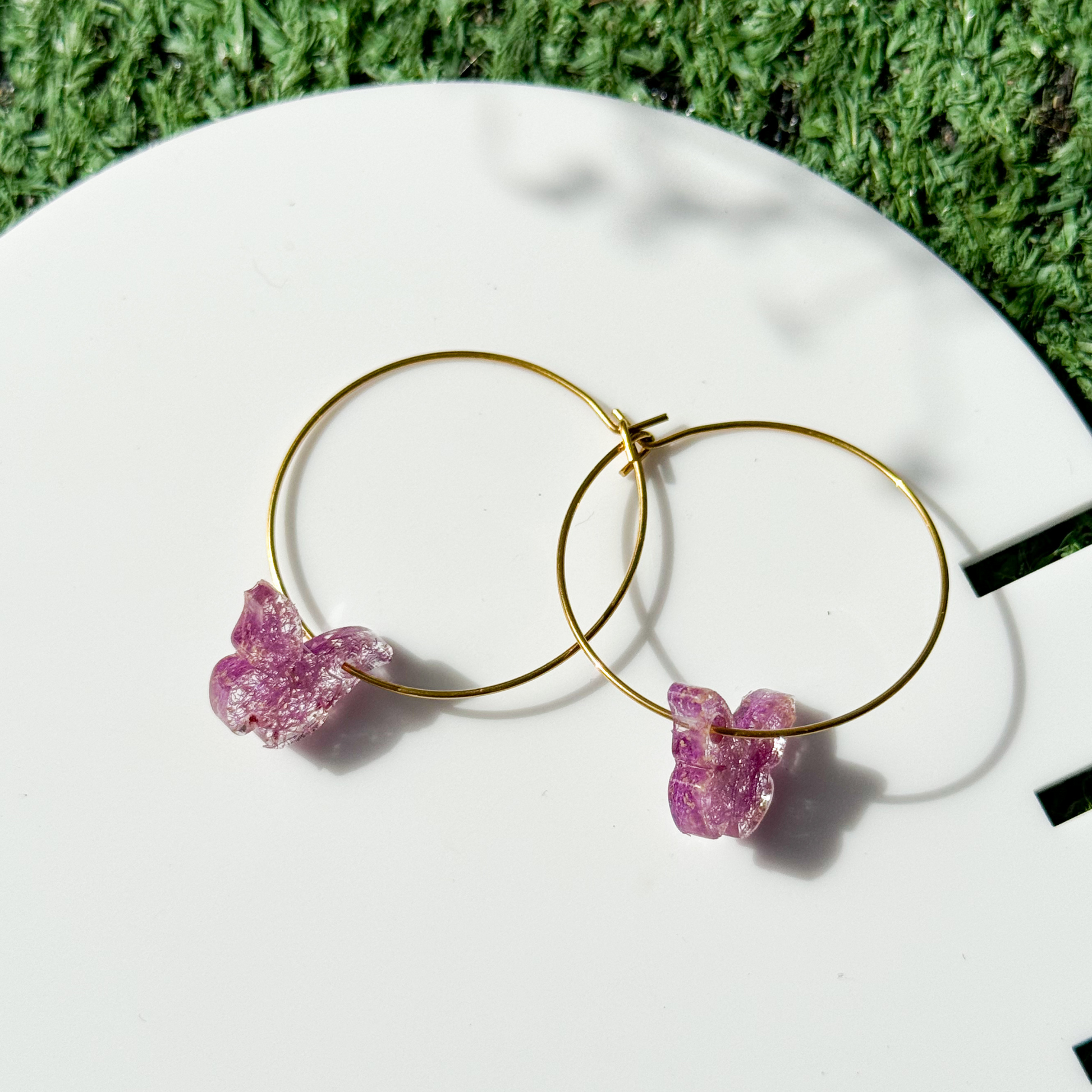 Butterfly Flower Hoops, Gold and Silver Hoop Earrings, Butterfly Pendant Earrings, Australian Native Earrings