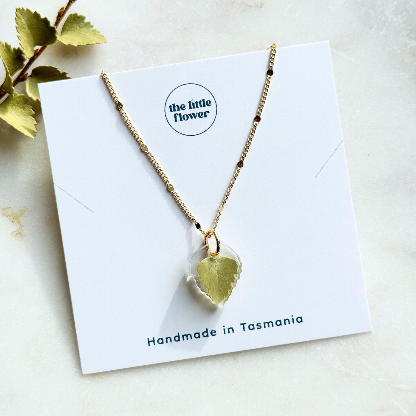Lemon Myrtle Leaf, Leaf Pendant Necklace, Resin Jewellery, Nature Inspired, Product Image
