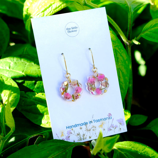 Pink Babys Breath Gypsophila Resin Pendant Earrings, Real Flower Jewellery, Handmade in Tasmania Jewellery, Product mage 2