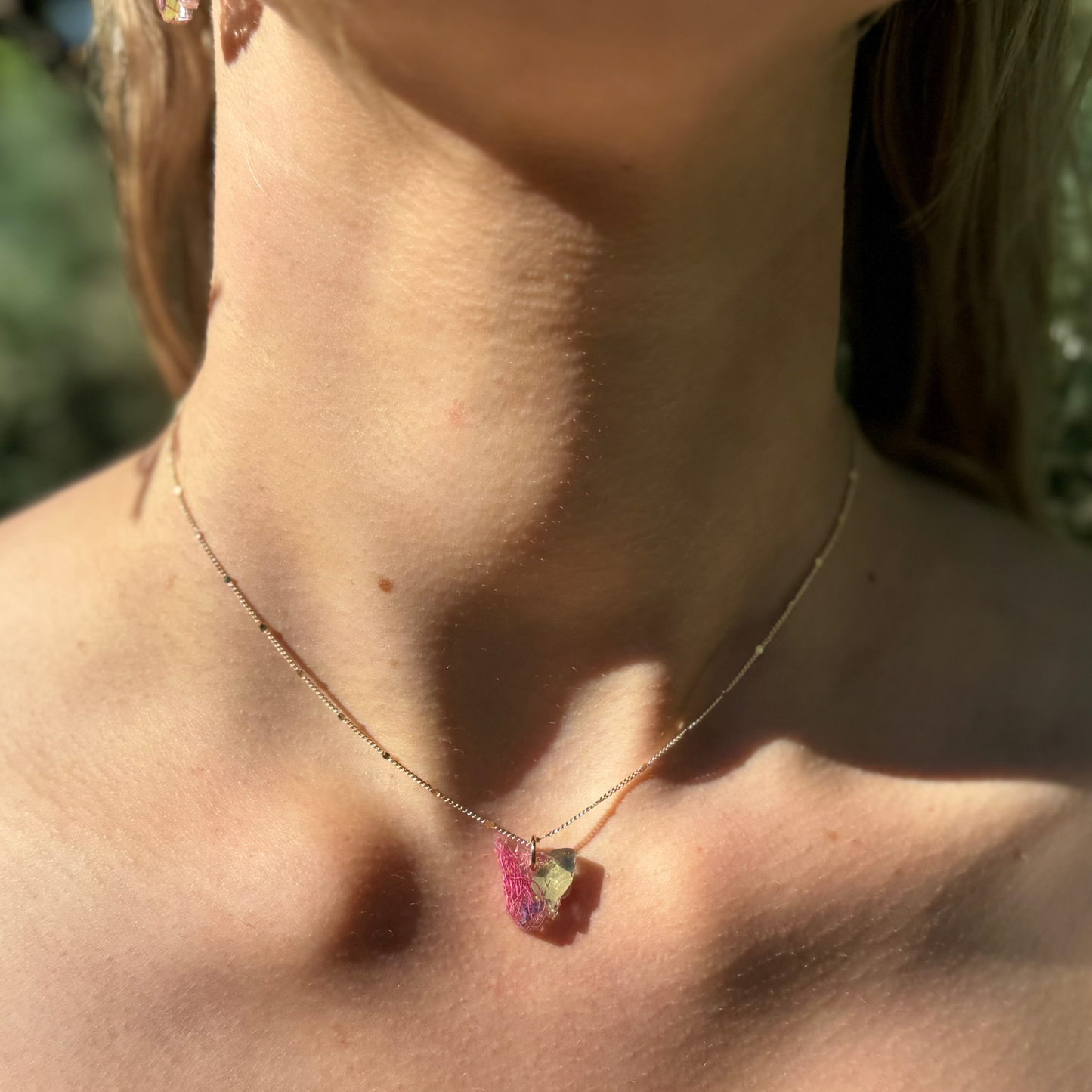 Tasmania Flower Necklace, Native Flower Jewellery, Satellite Necklace in 14k gold, The Little Flower Handmade, Model Shot 2, 